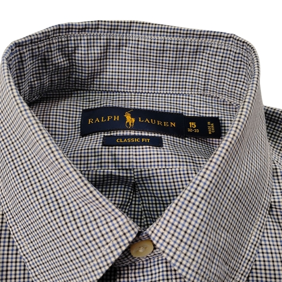 Ralph Lauren Men's Blue, White, and Black Checkered Shirt, Neck 15 32-33 - Picture 8 of 9